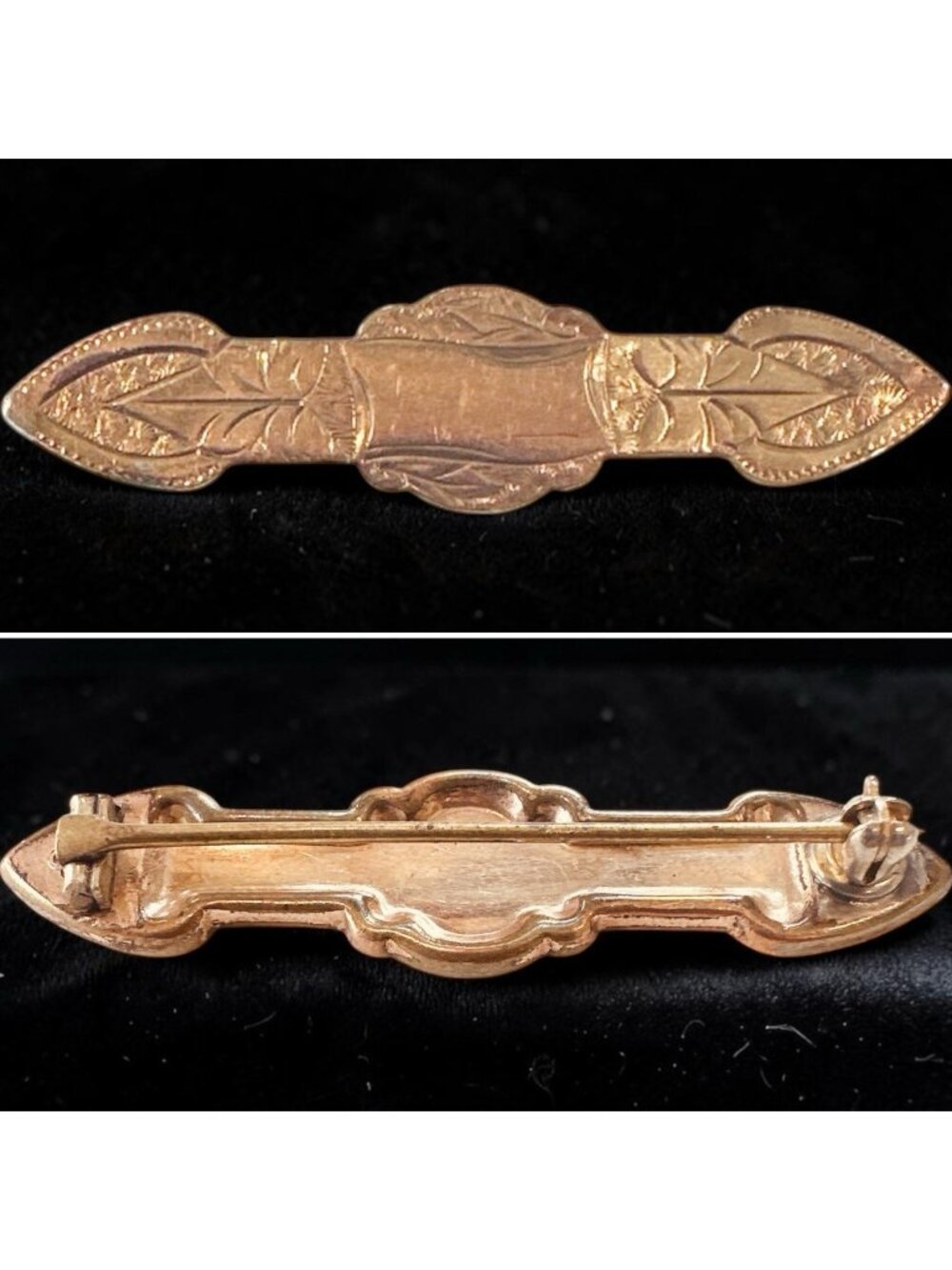 Antique Edwardian/Victorian Hand Engraved Gold Filled Bar Pin Brooch Ca. 1910